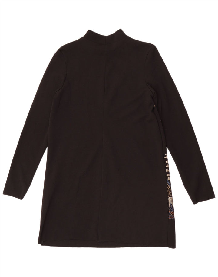 Abito a trapezio a maniche lunghe da donna Zara UK 12 Poliestere floreale nero medio