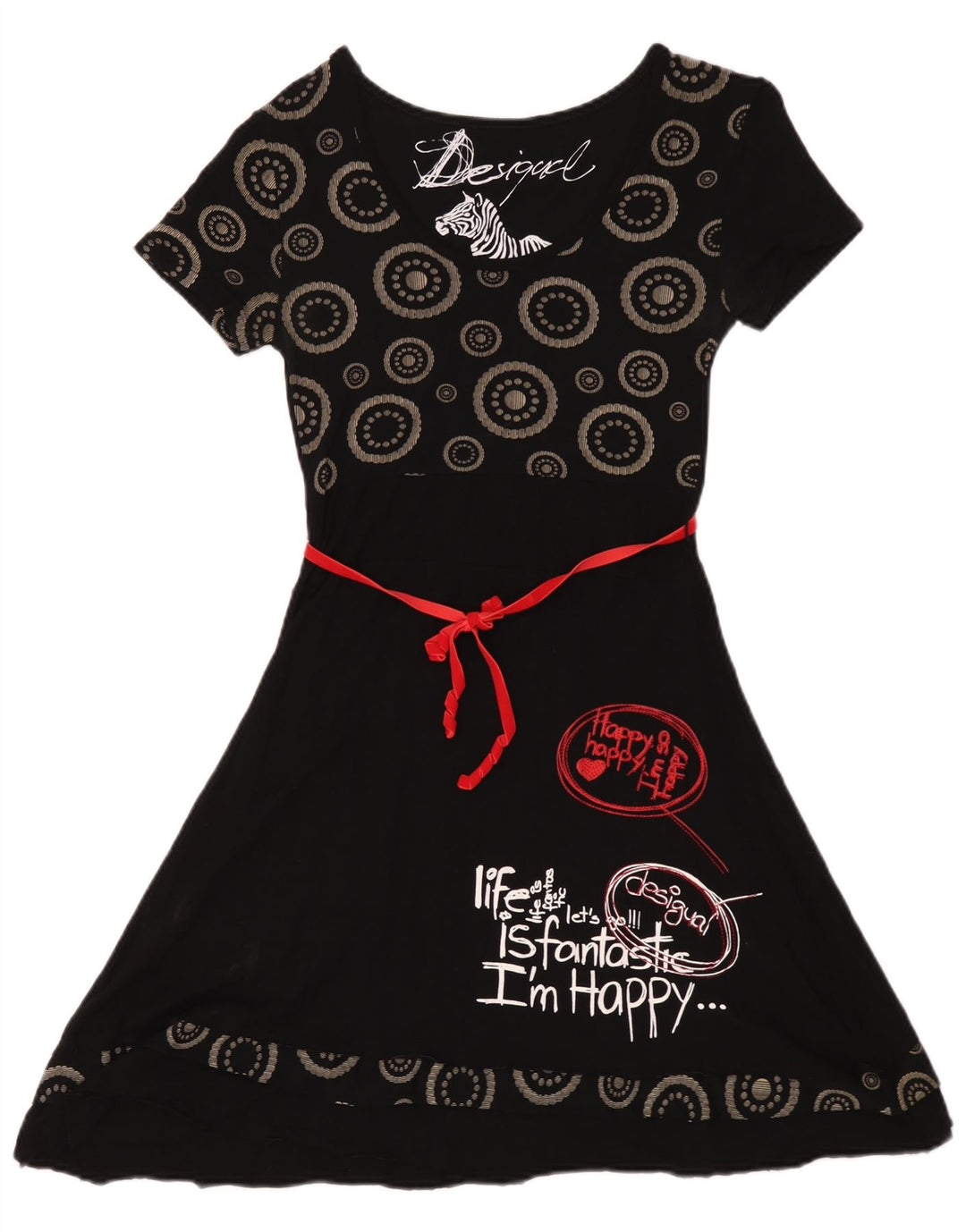Desigual Abito da donna a linea A con grafica UK 12 Medio Nero geometrico