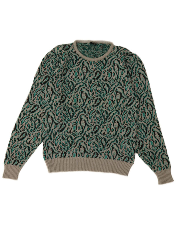 Maglione maglione girocollo da donna vintage UK 14 Lana Paisley verde medio