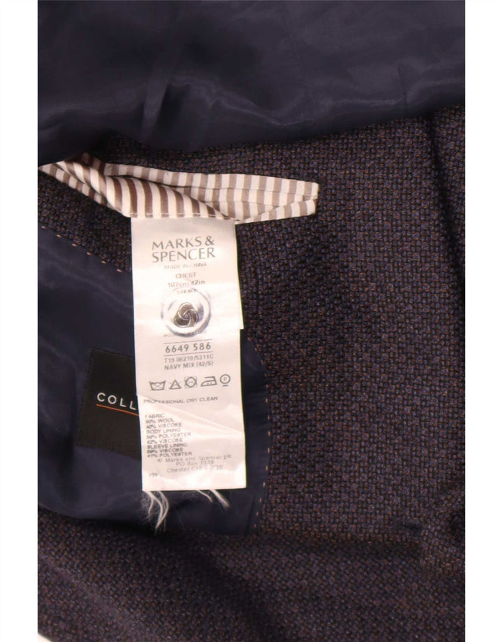 Giacca blazer a 2 bottoni da uomo Marks & Spencer UK 42 Large Blu Navy geometrico