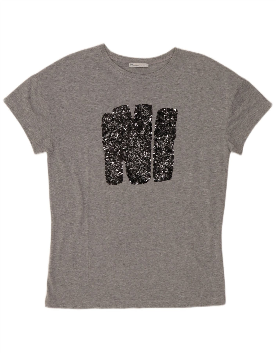 T-shirt grafica da donna Zara Top UK 10 piccola in poliestere chiazzato grigio