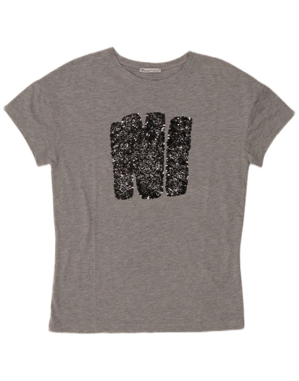 T-shirt grafica da donna Zara Top UK 10 piccola in poliestere chiazzato grigio