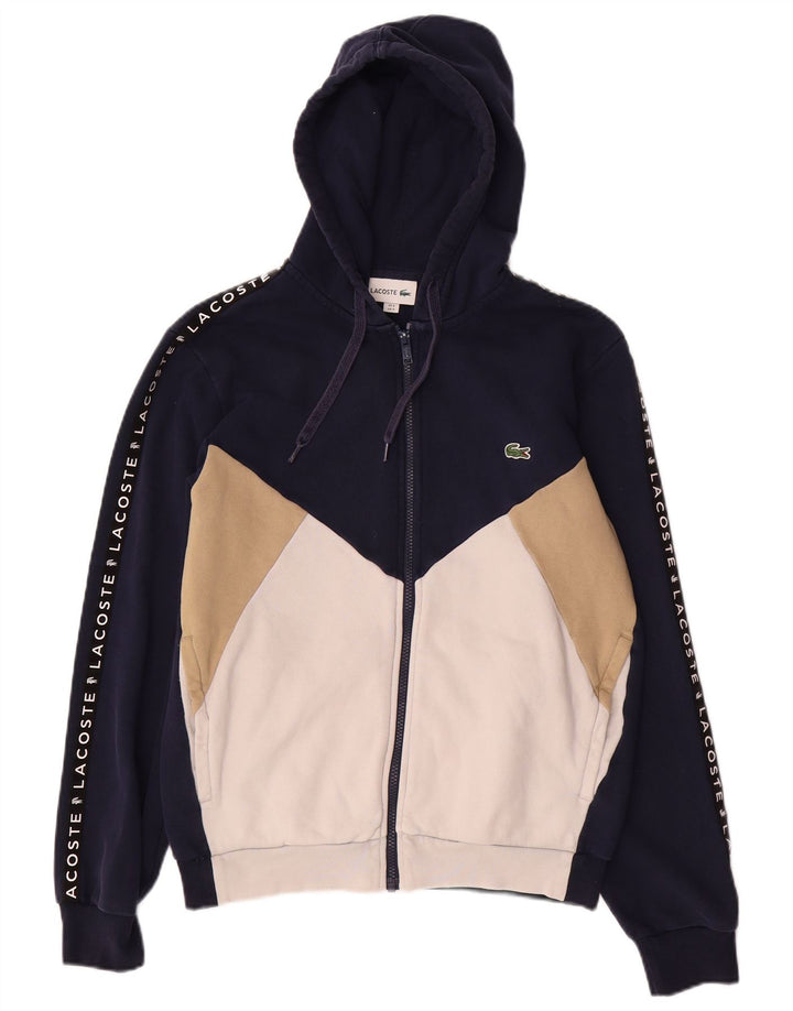 Maglione con cappuccio e zip grafica da uomo Lacoste taglia 3 piccolo blu navy color block