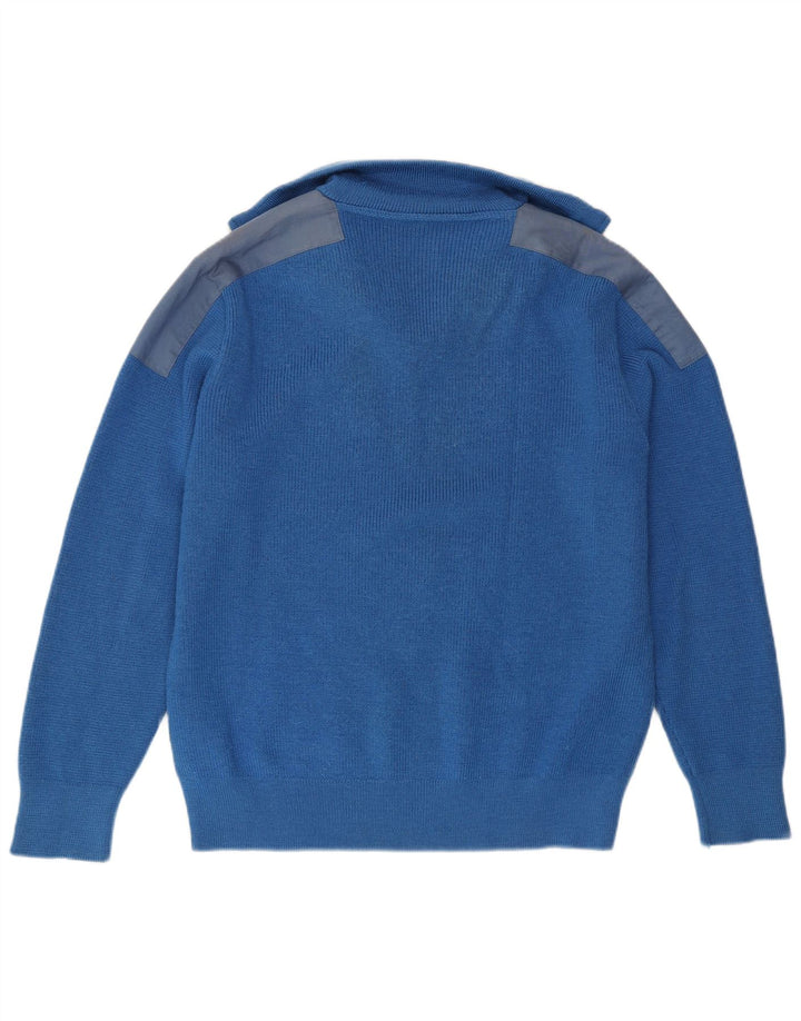 Maglione vintage da uomo con zip e collo grande color block blu