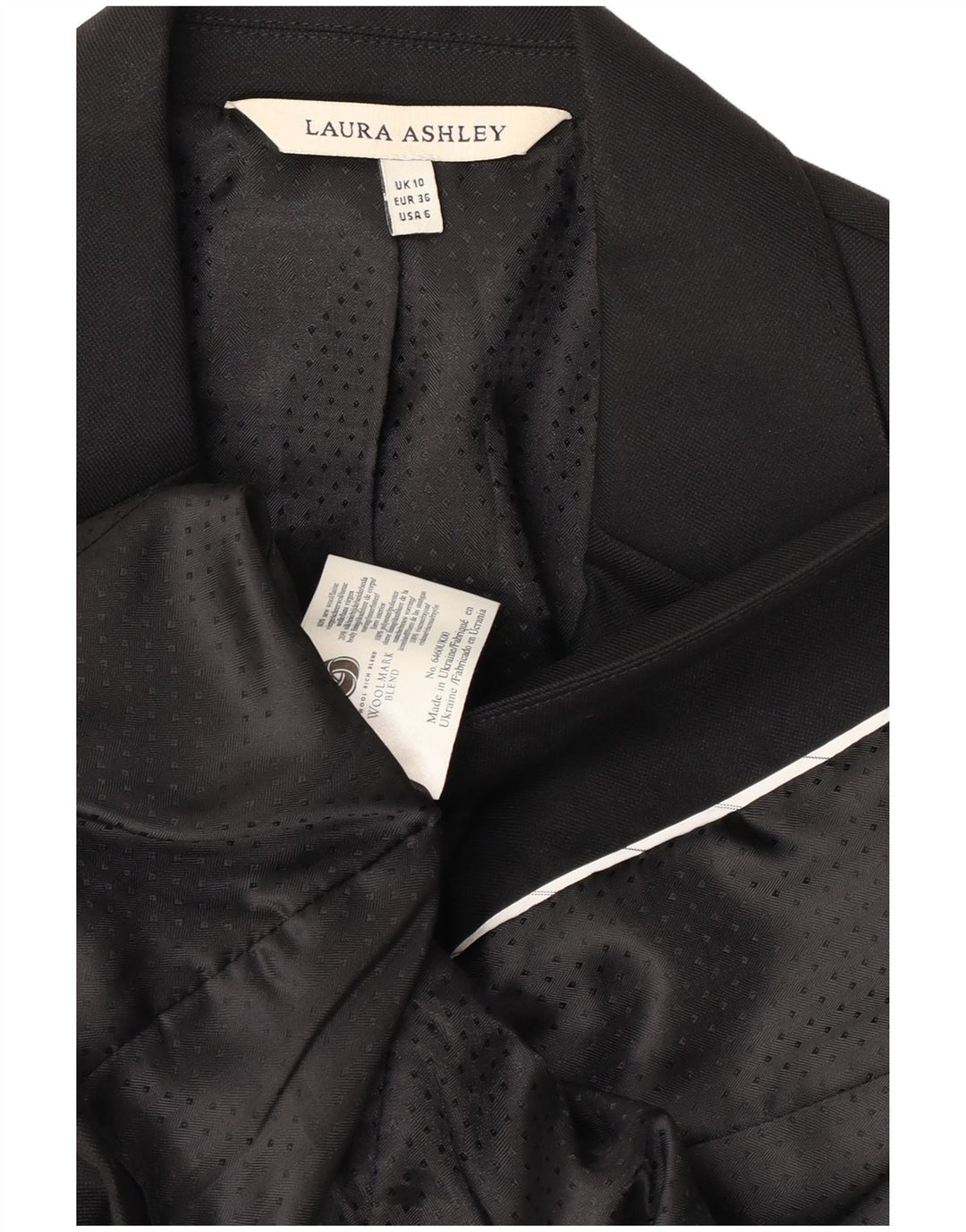 Giacca blazer a 1 bottone da donna Laura Ashley UK 10 piccola in lana nera