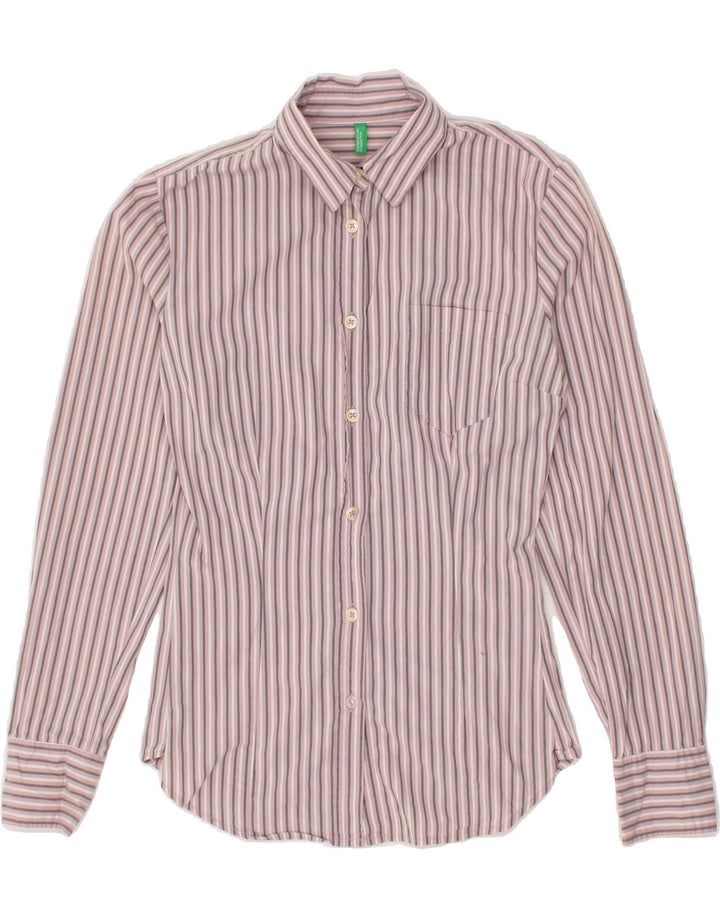 BENETTON Womens Shirt UK 12 Medium Pink Striped Vintage Benetton and Second-Hand Benetton from Messina Hembry 
