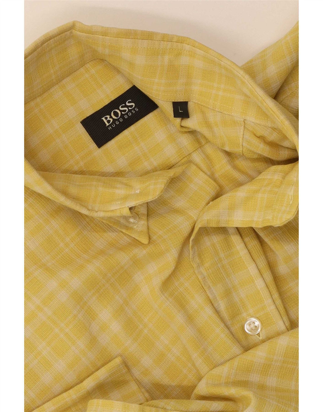 Camicia a maniche corte da uomo Hugo Boss in cotone a quadri gialli grandi