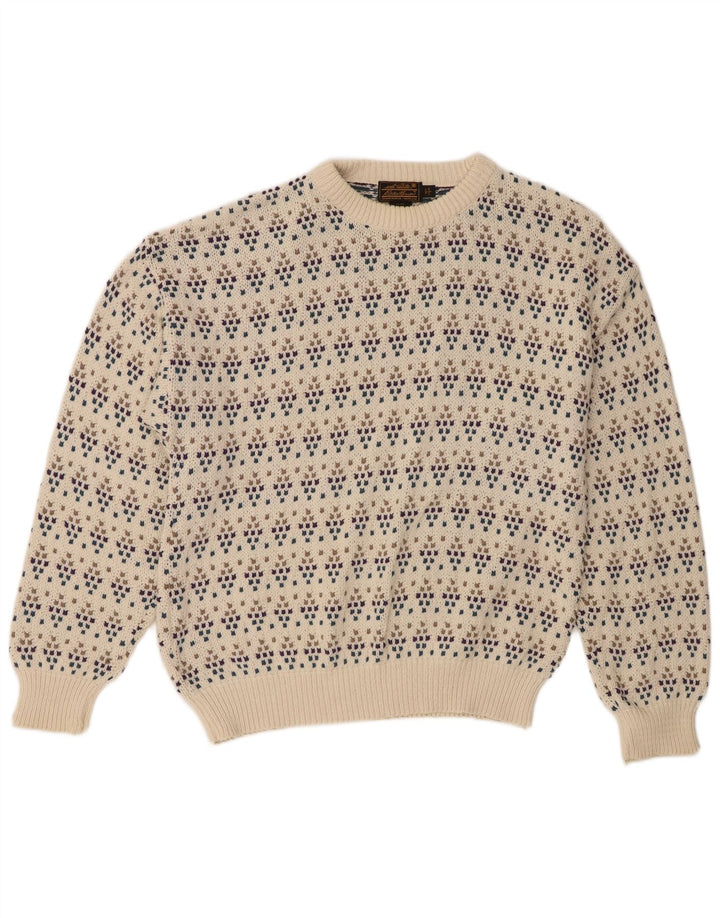 Maglione maglione girocollo da uomo Eddie Bauer grande cotone maculato bianco sporco