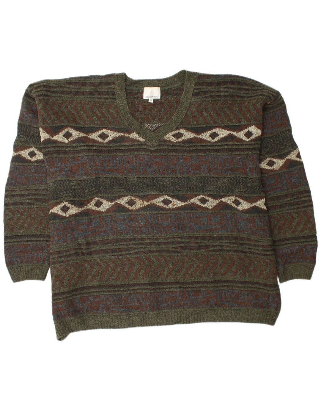 LONDON FOG Maglione da uomo con scollo a V 3XL Khaki Fair Isle