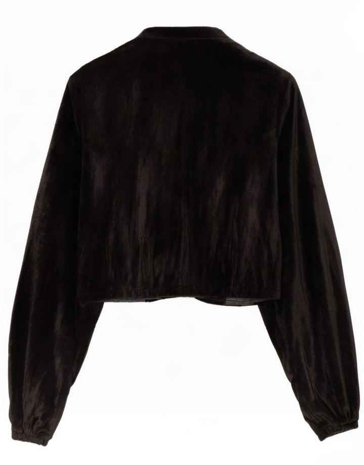 Giacca Bolero vintage da donna in velluto UK 12 Patchwork medio nero