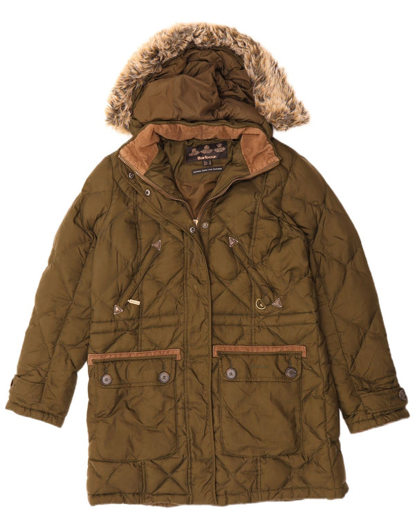 BARBOUR Womens Hooded Padded Coat UK 12 Medium  Khaki