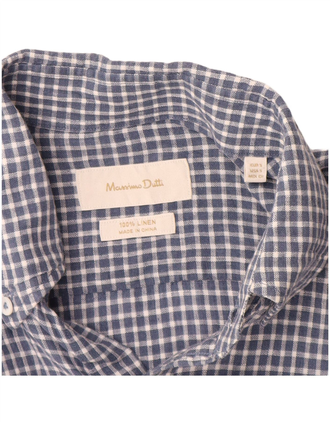 Camicia da uomo Massimo Dutti in lino a quadri piccoli blu