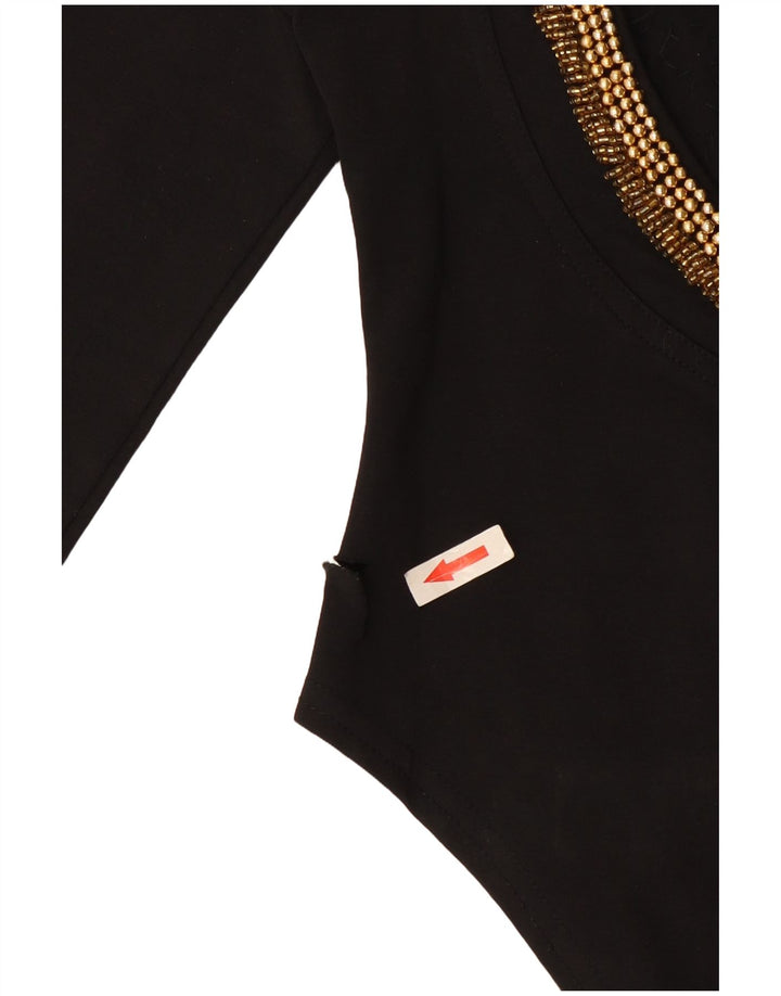 Body vintage da donna a maniche lunghe UK 12 cotone nero medio