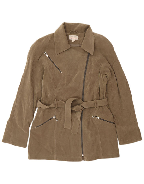 Giacca vintage in pelle scamosciata oversize da donna UK 10 piccola beige