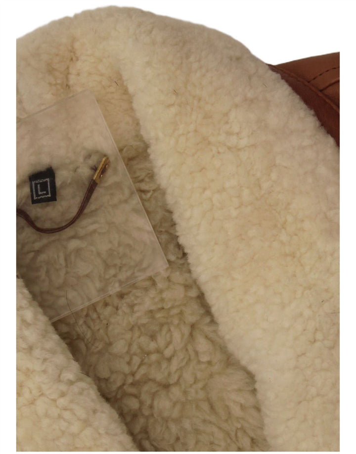 Giacca in shearling oversize da donna vintage UK 16 grande marrone