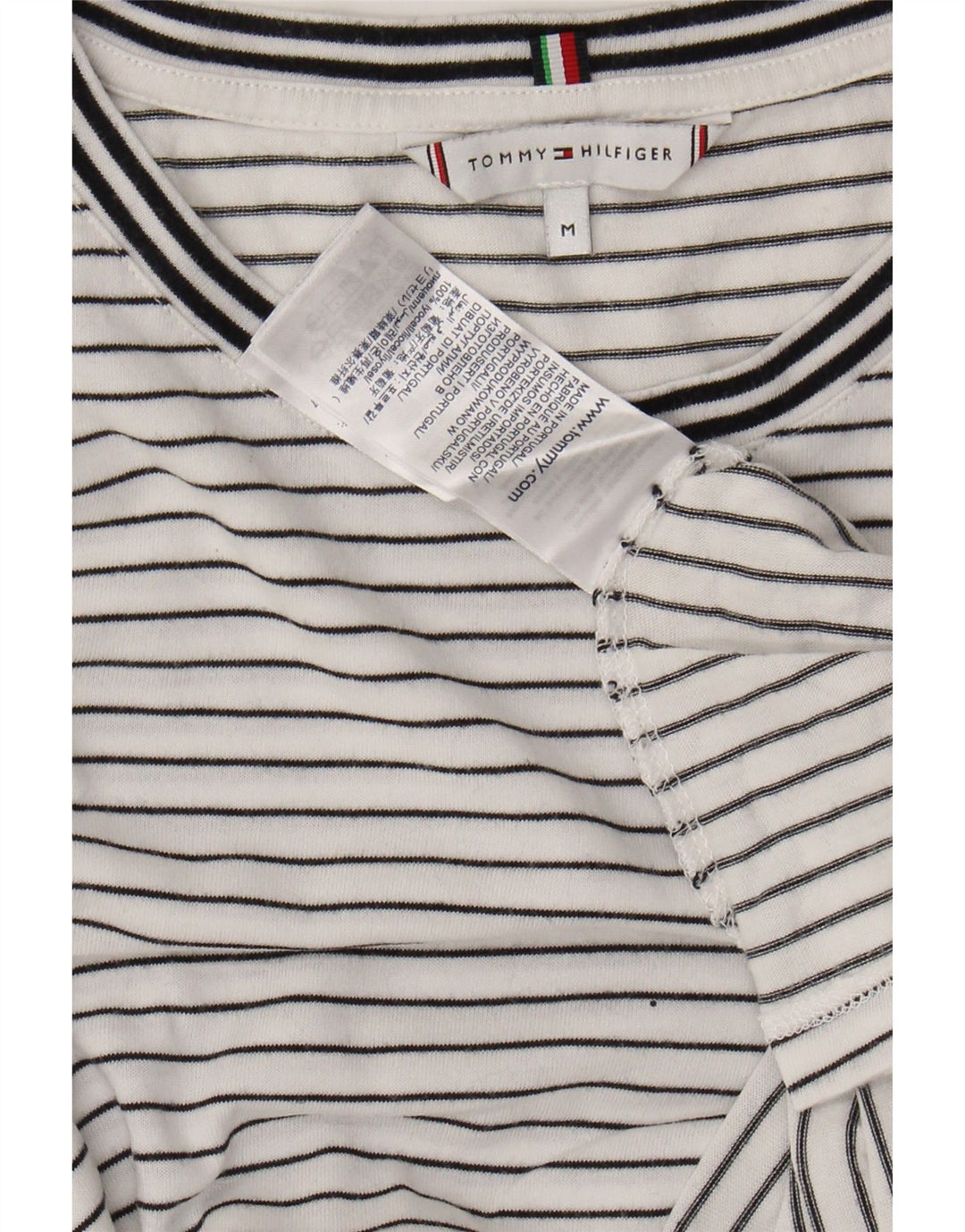 TOMMY HILFIGER T-shirt da donna Top UK 14 Lyocell a righe bianche medie