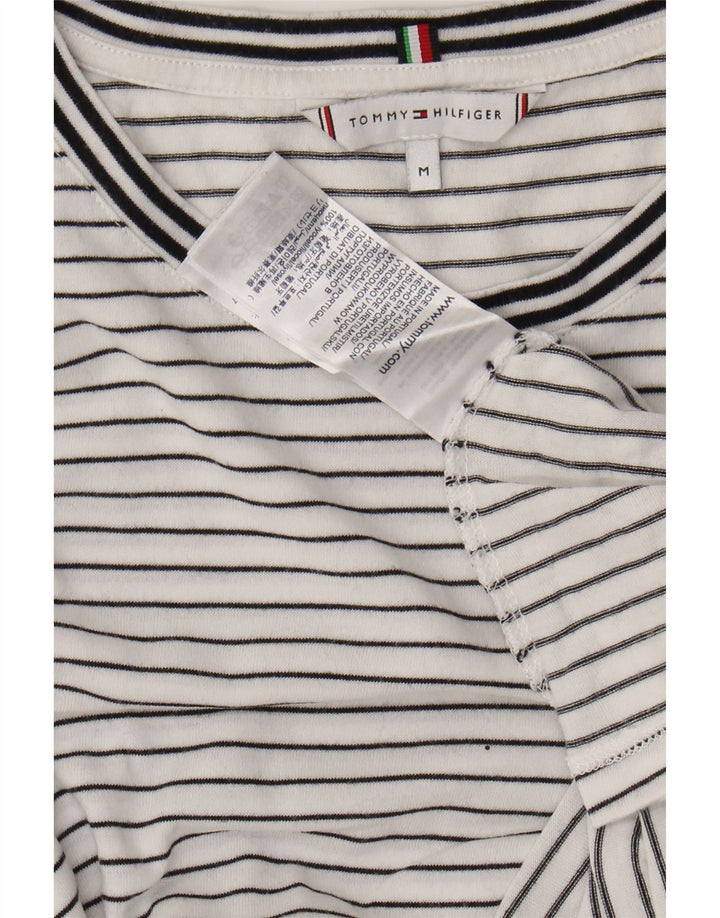 TOMMY HILFIGER T-shirt da donna Top UK 14 Lyocell a righe bianche medie