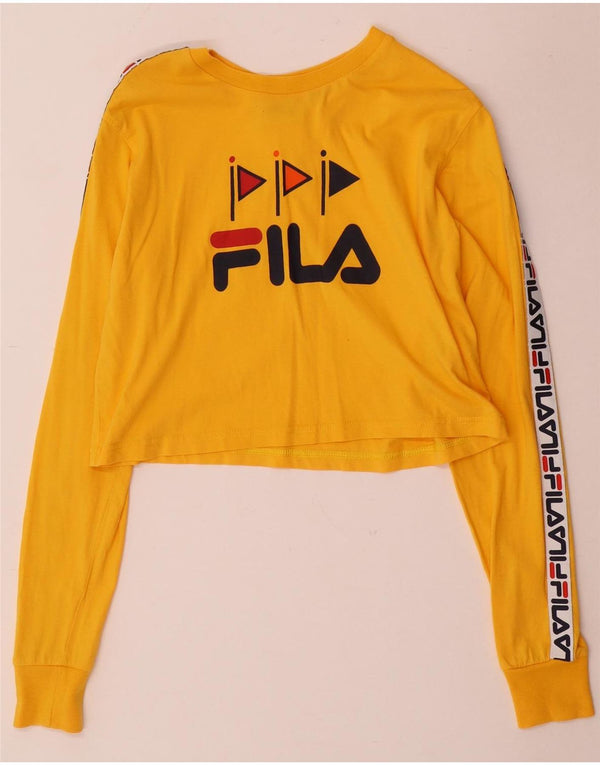 Top corto con grafica oversize da donna Fila manica lunga UK 6 XS cotone giallo