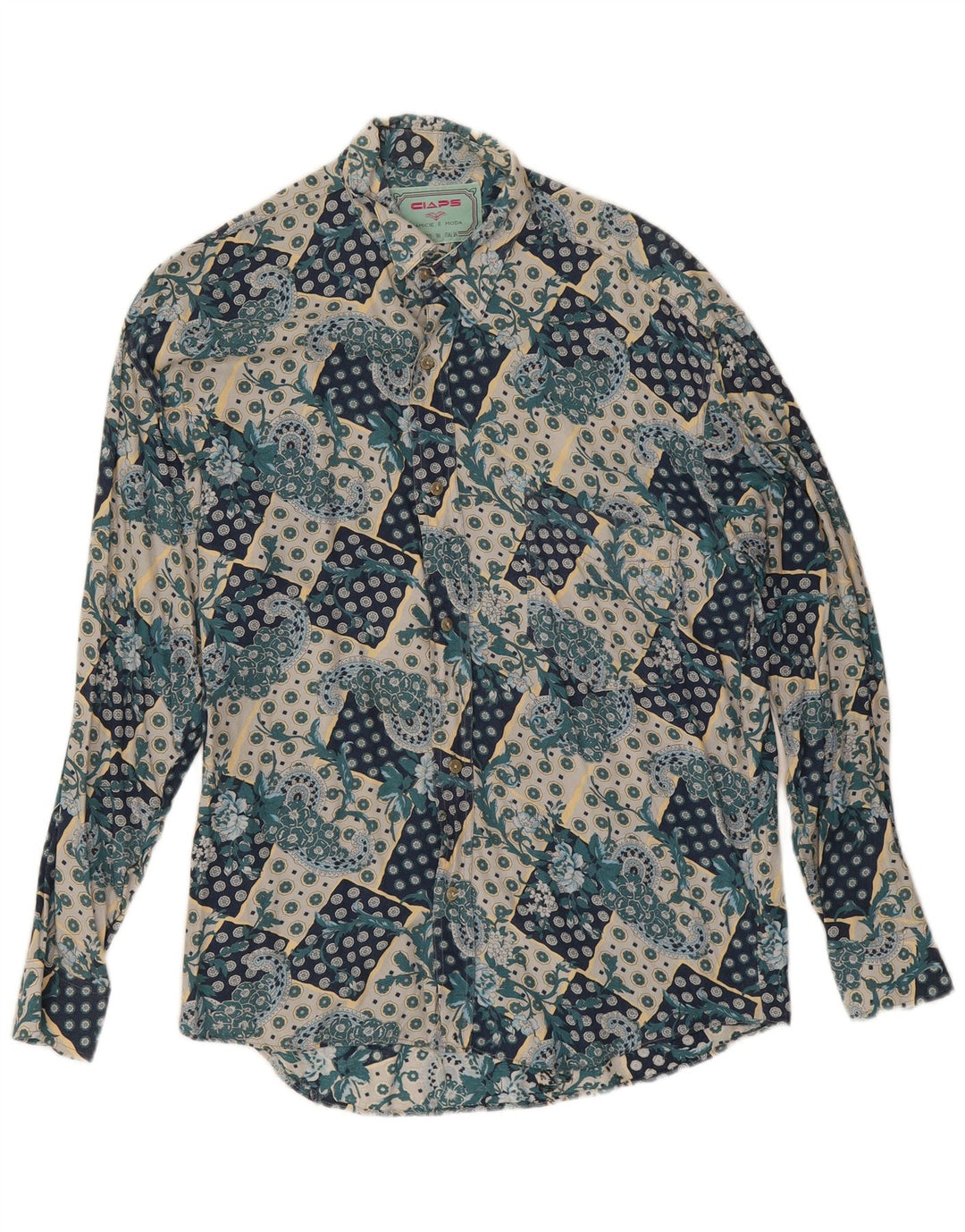 Camicia Vintage da Uomo in Viscosa Paisley Blu Medio