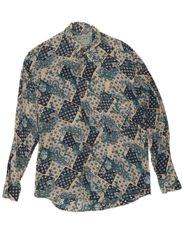 Camicia Vintage da Uomo in Viscosa Paisley Blu Medio