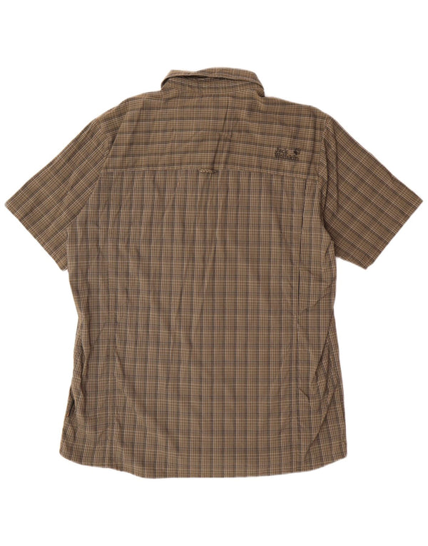 JACK WOLFSKIN Camicia a maniche corte da uomo UK 44/46 XL Kaki Check Poliammide
