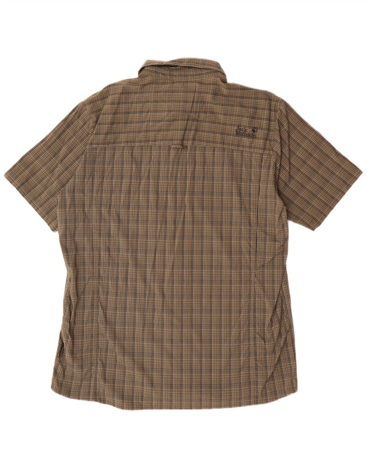 JACK WOLFSKIN Camicia a maniche corte da uomo UK 44/46 XL Kaki Check Poliammide