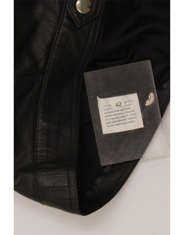 Mini gonna in pelle a vita alta da donna VINTAGE IT 42 media W26 nera