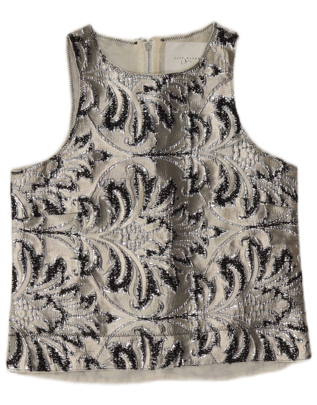 Camicetta senza maniche vintage da donna Top UK 10 Piccolo poliestere Paisley grigio