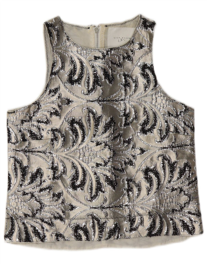 Camicetta senza maniche vintage da donna Top UK 10 Piccolo poliestere Paisley grigio