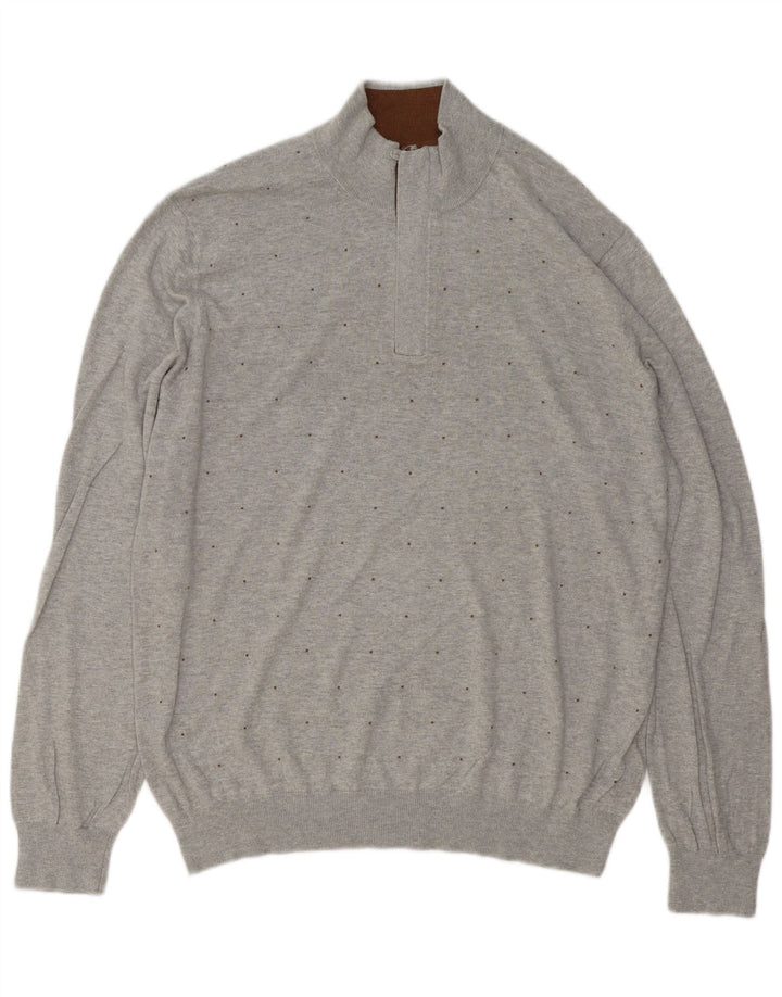 Maglione maglione da uomo con zip e collo Massimo Dutti 2XL cotone maculato grigio