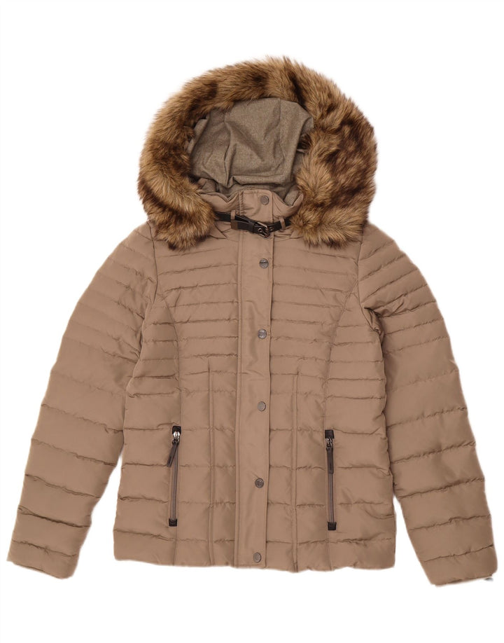 OLIVER Womens Hooded Padded Jacket UK 10 Small  Beige Polyester