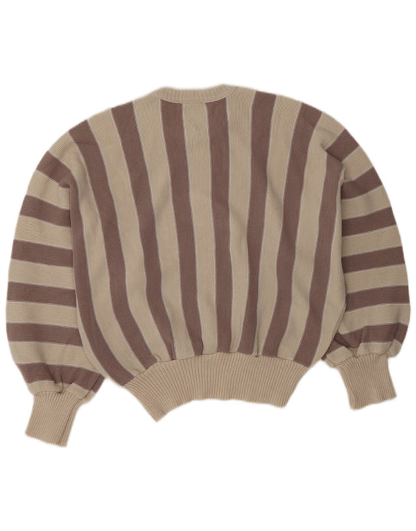 C&A Womens Crop Crew Neck Jumper Sweater EU 48 2XL Beige Striped