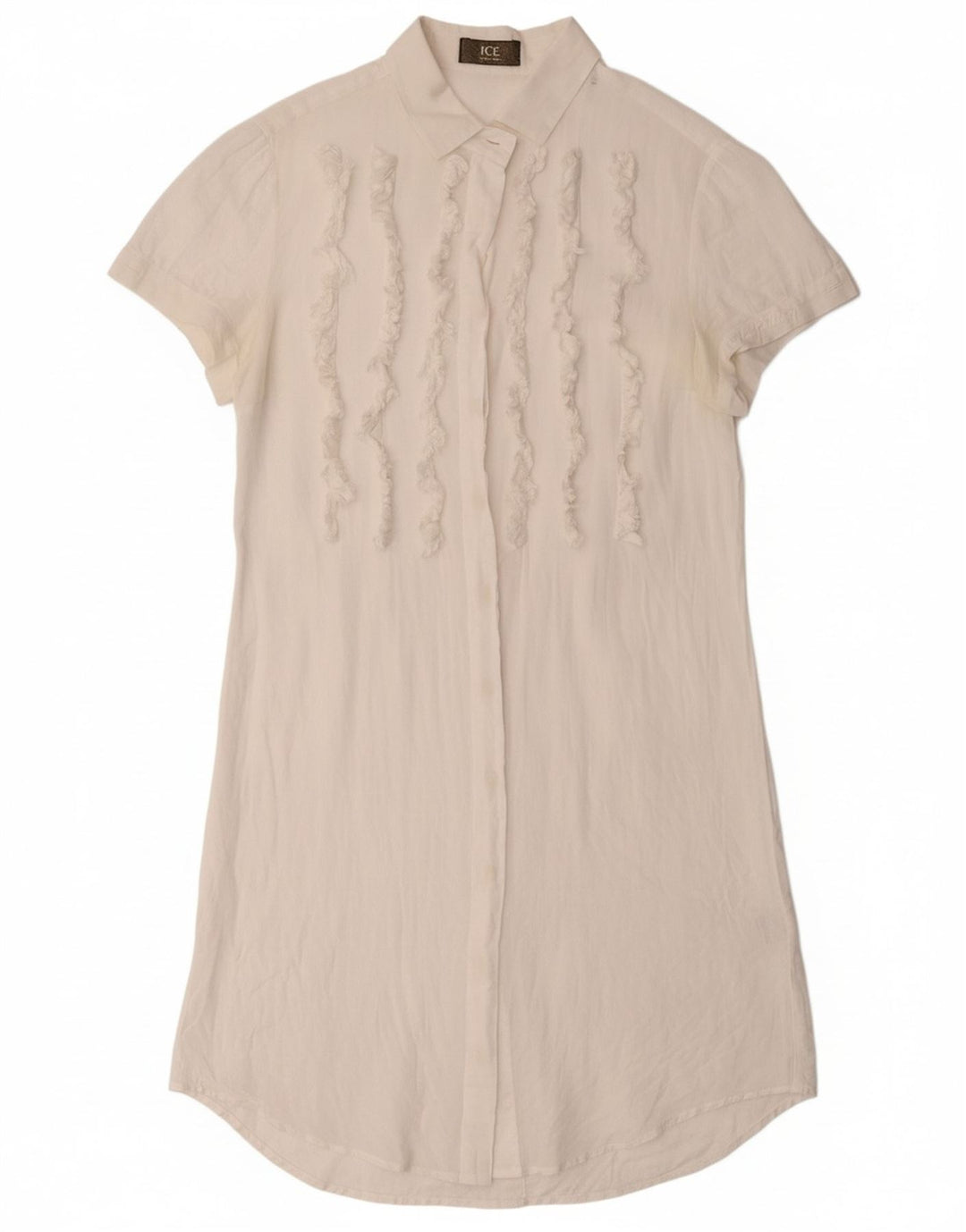 ICEBERG Womens Ruffle Front Short Sleeves Shirt Dress UK 12 Medium White