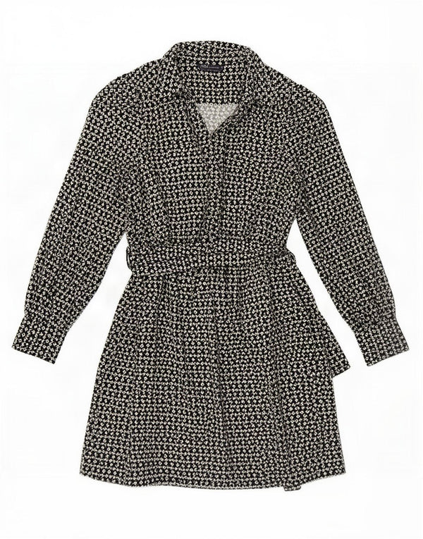 Abito a trapezio a maniche lunghe da donna Marks & Spencer UK 10 Piccolo nero geometrico
