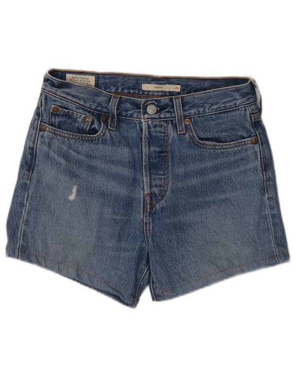 Pantaloncini di jeans invecchiati con zeppa da donna Levi's W26 piccoli in cotone blu