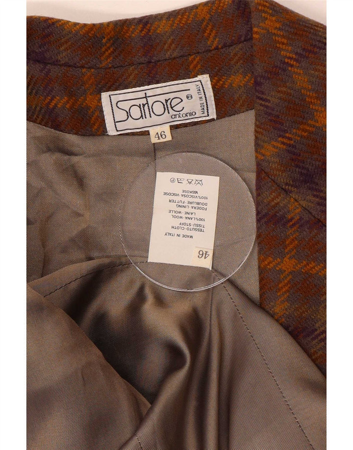 Giacca blazer vintage da donna a 3 bottoni IT 46 grande lana scozzese marrone