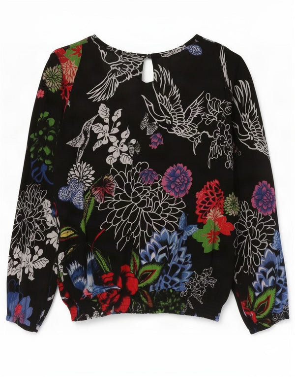 Desigual Donna Camicetta Oversize a Maniche Lunghe Top UK 18 XL Nero Floreale