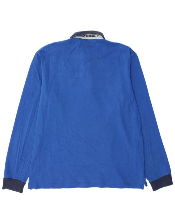 Polo da rugby grafica da uomo a maniche lunghe La Martina XL in cotone blu