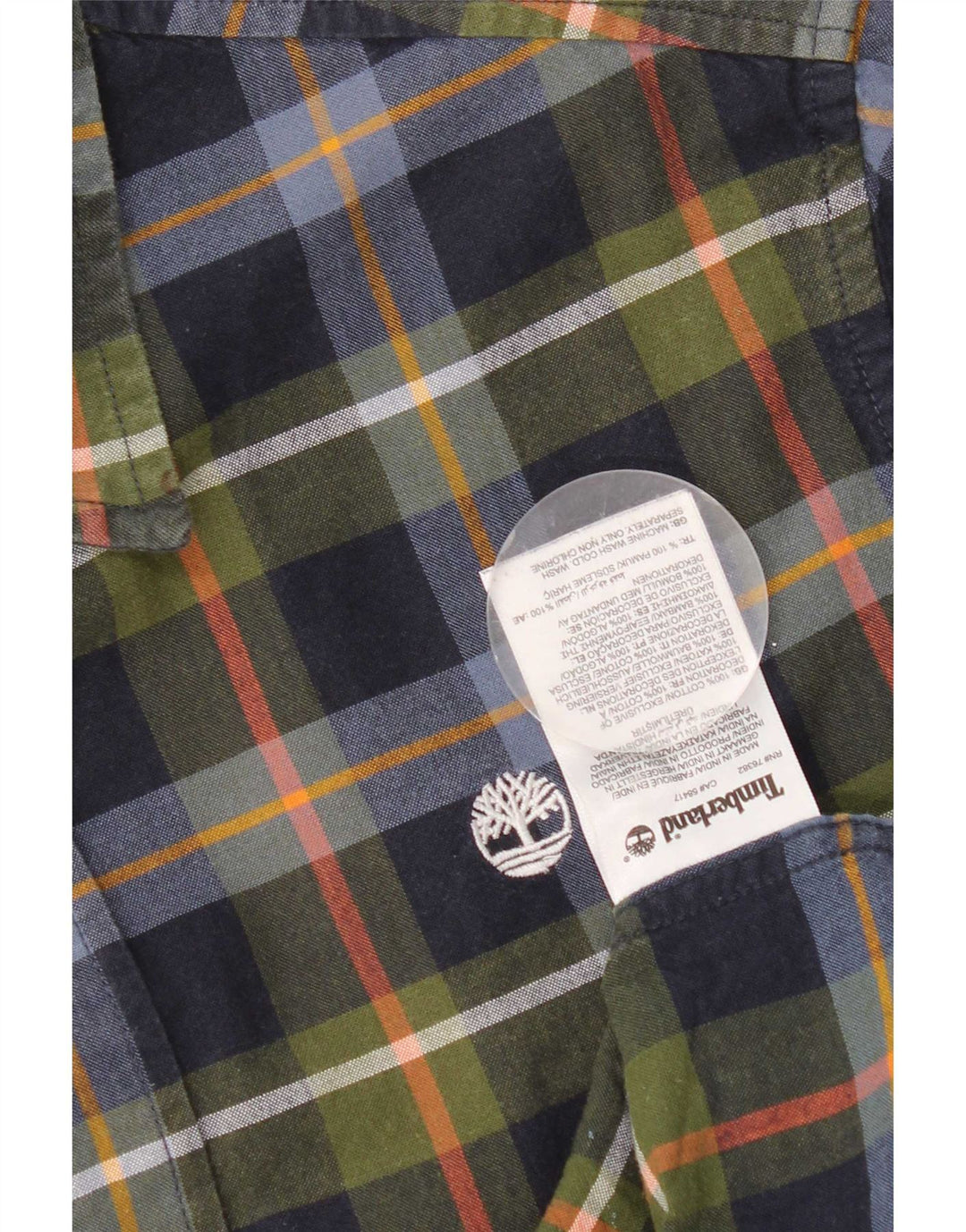 Camicia a maniche corte da uomo Timberland in cotone a quadri blu navy medio