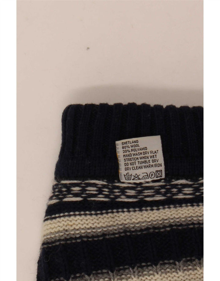 Maglione maglione vintage da uomo con collo alto in lana a righe blu navy medie