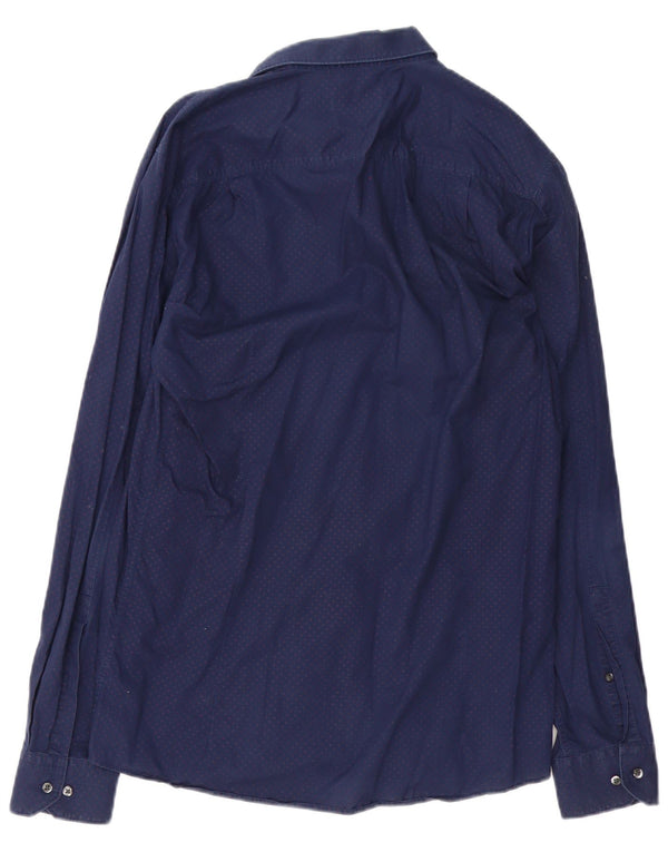 Camicia slim fit da uomo Hugo Boss Large in cotone maculato blu navy