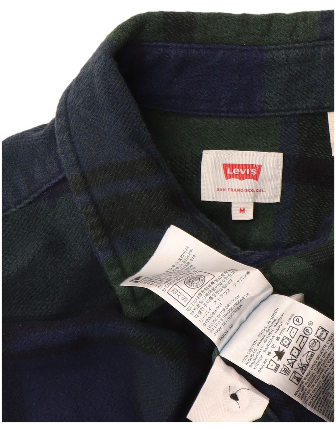 LEVI'S Camicia da uomo in flanella di cotone a quadri verde medio