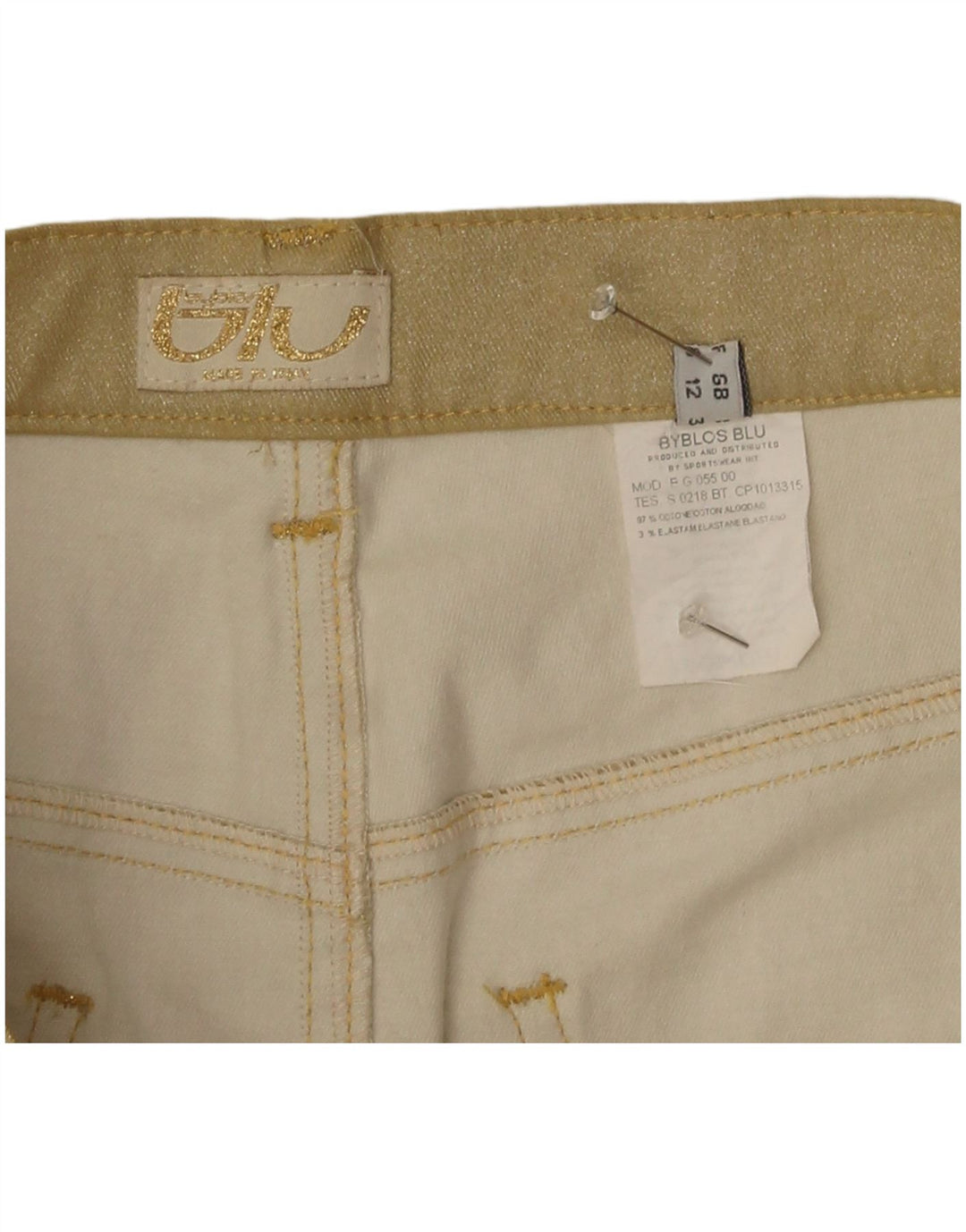 Gonna in denim da donna Byblos UK 12 media W30 cotone dorato