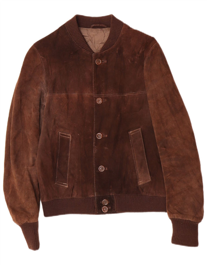 Giubbotto bomber vintage in pelle scamosciata da uomo IT 48 Marrone medio