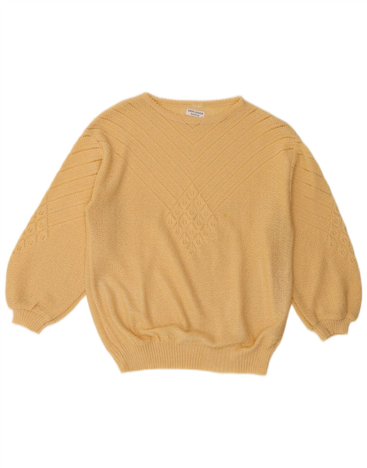 Maglione maglione vintage da donna con scollo a barca UK 12 Giallo medio