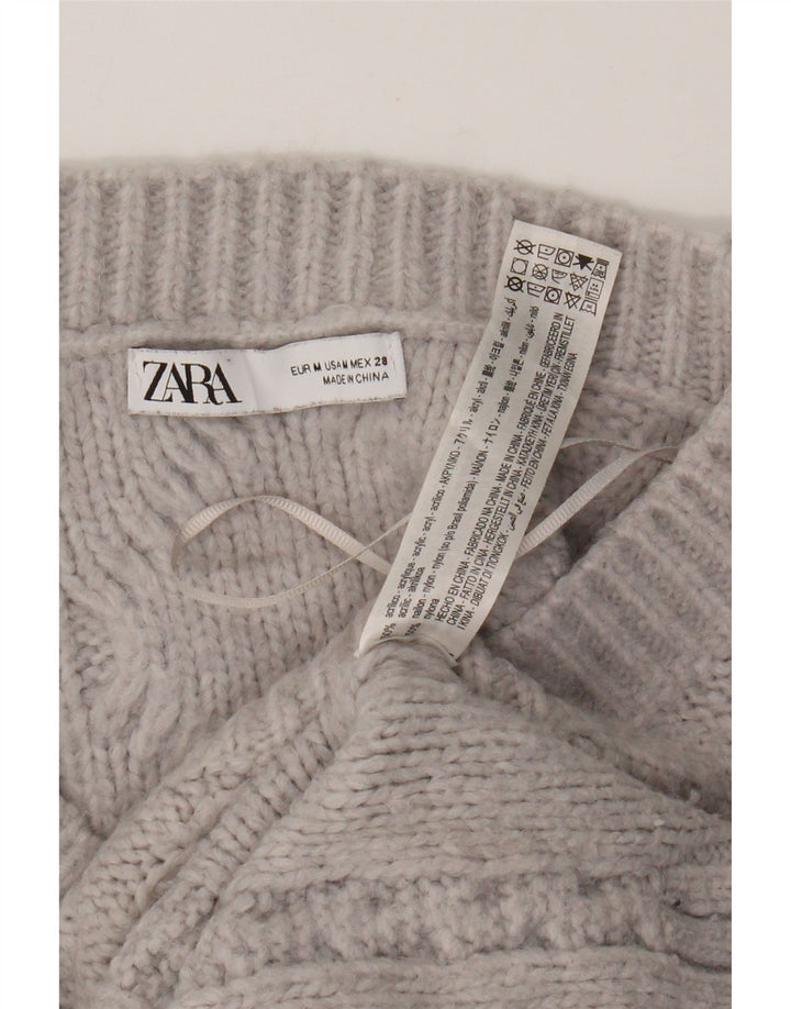 Maglione corto oversize con scollo a V da donna Zara UK 14 Acrilico grigio medio