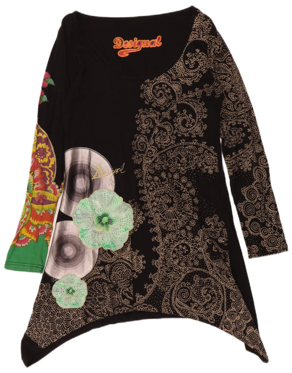 Desigual Abito tunica asimmetrico grafico da donna UK 14 Large Black Paisley