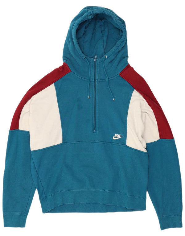 Felpa con cappuccio e collo con zip Nike da uomo, grande, in cotone color block blu