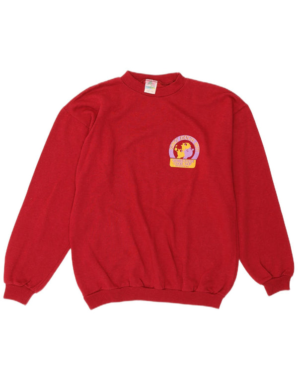 Felpa grafica da donna VINTAGE Maglione UK 14 Cotone medio bordeaux