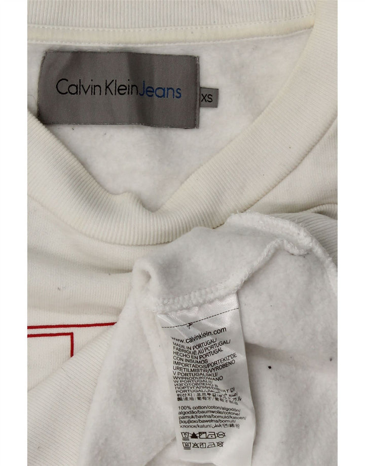 CALVIN KLEIN JEANS Felpa con grafica corta da donna UK 6 XS Bianco